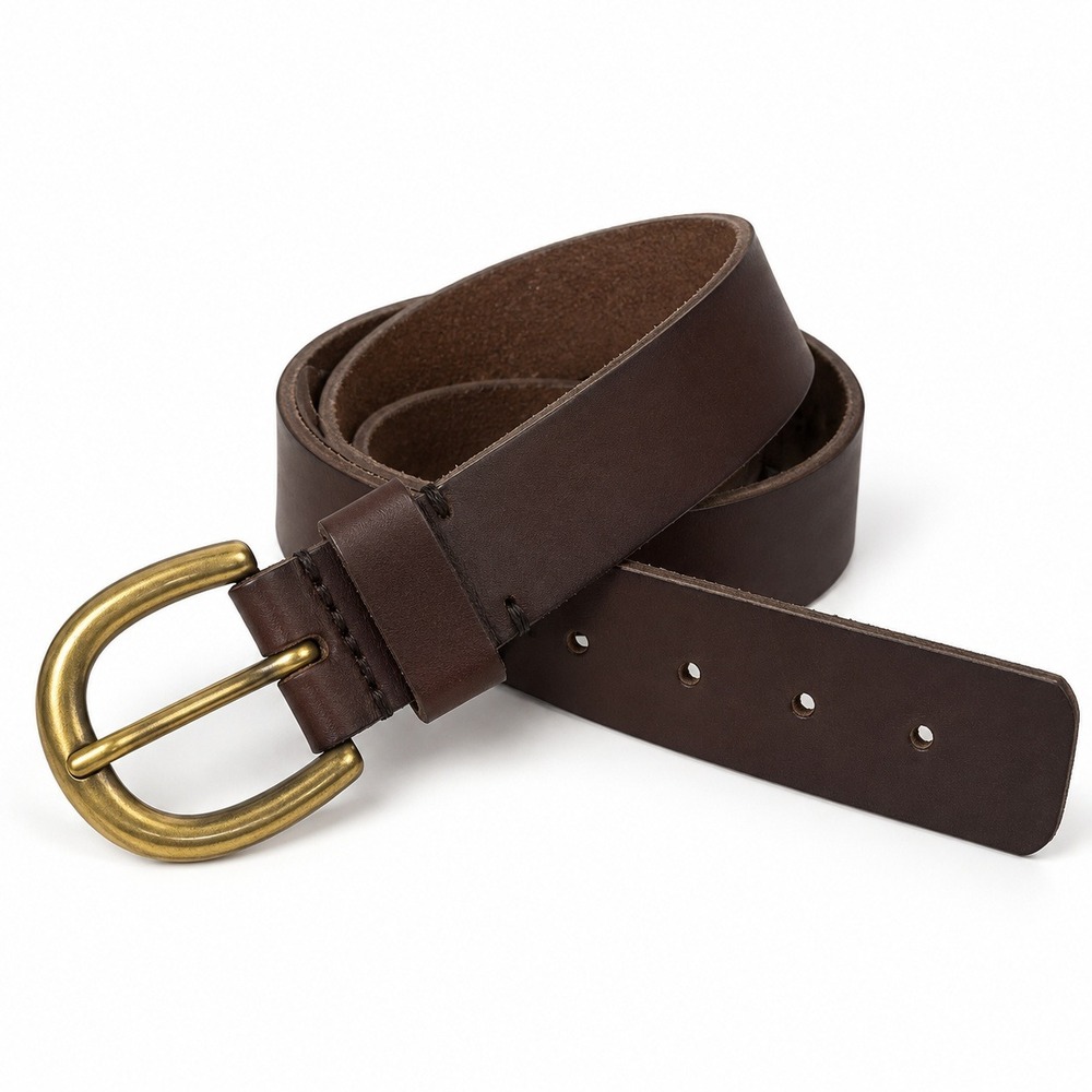 Brown Leather Belt Gold Brass Buckle Womens Medium Classic Western Target Preppy